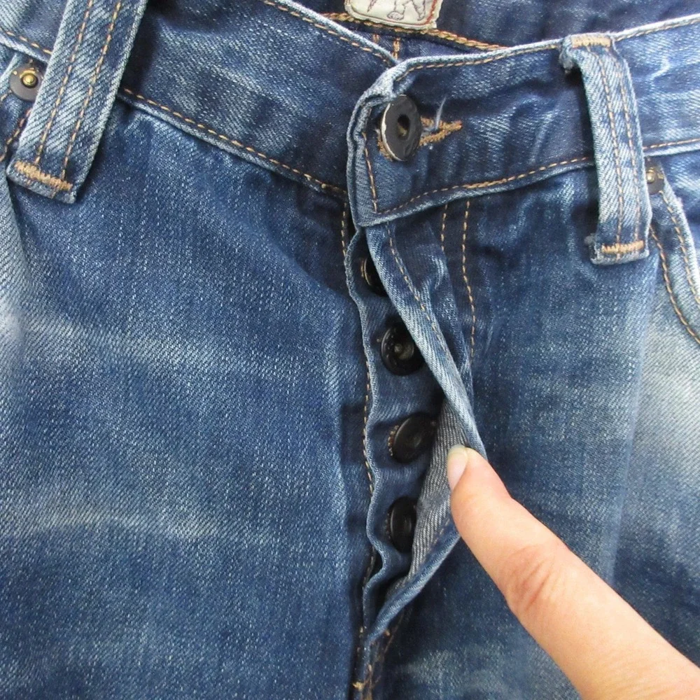 PRPS Demon Jeans Men 32 Distressed Denim Button Fly Whiskering Fade Portugal